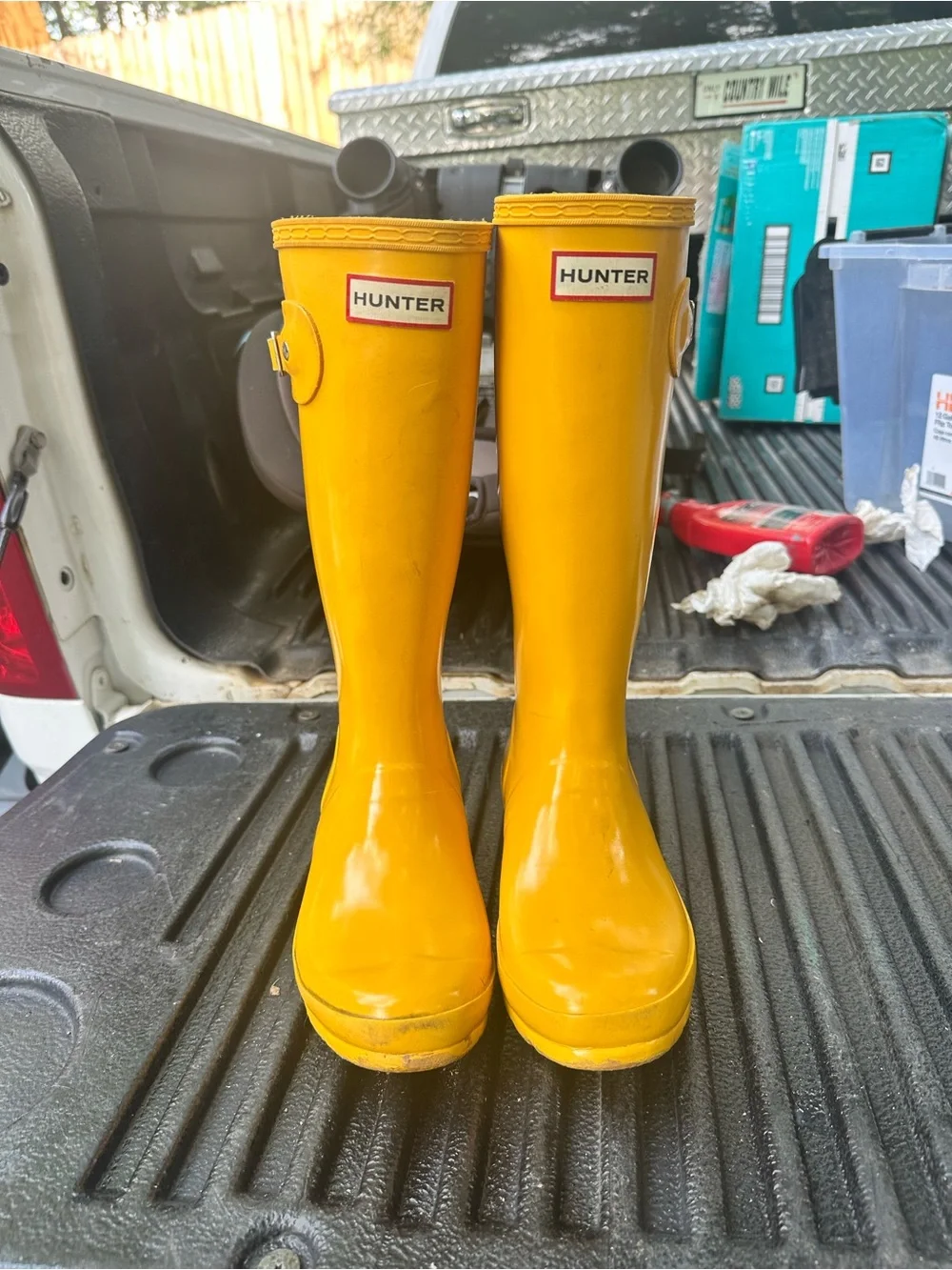 Hunter Kids Bright Yellow Gloss Rain Boots with Side Buckle